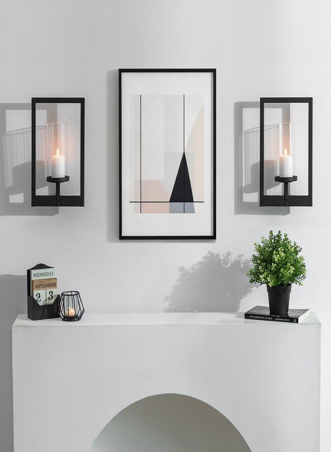Walasis Sconces Wall Decor Set of 2: Metal Hurricane Candle Holder for Pillar Candles - Black Candle Sconces Morden Style Frame Decorations for Living Room Bathroom Bedroom Hallway - Image 5