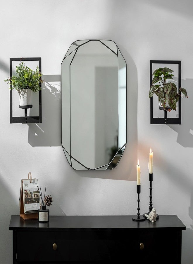 Walasis Sconces Wall Decor Set of 2: Metal Hurricane Candle Holder for Pillar Candles - Black Candle Sconces Morden Style Frame Decorations for Living Room Bathroom Bedroom Hallway - Image 2