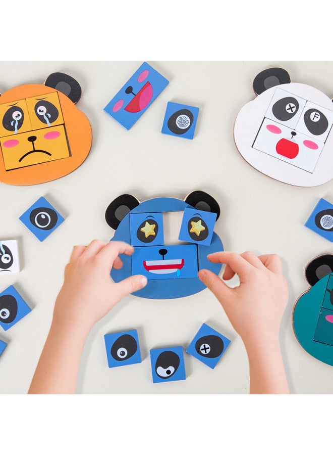 Wooden Children's Cartoon Panda Expression Face-changing Rubik's Cube Building Blocks Three-dimensional Puzzle Interactive Early Education Educational Toys-Color:Panda Expression Face-changing Puzzle - Image 4