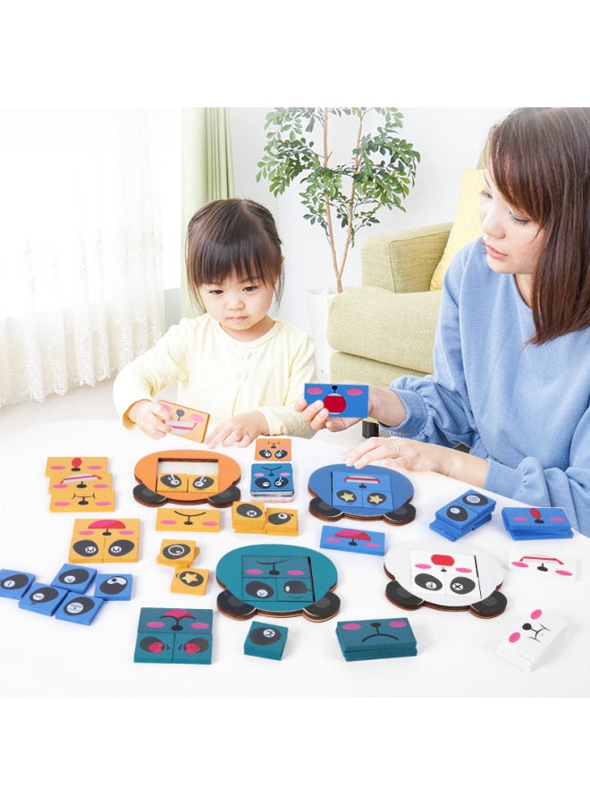 Wooden Children's Cartoon Panda Expression Face-changing Rubik's Cube Building Blocks Three-dimensional Puzzle Interactive Early Education Educational Toys-Color:Panda Expression Face-changing Puzzle - Image 3