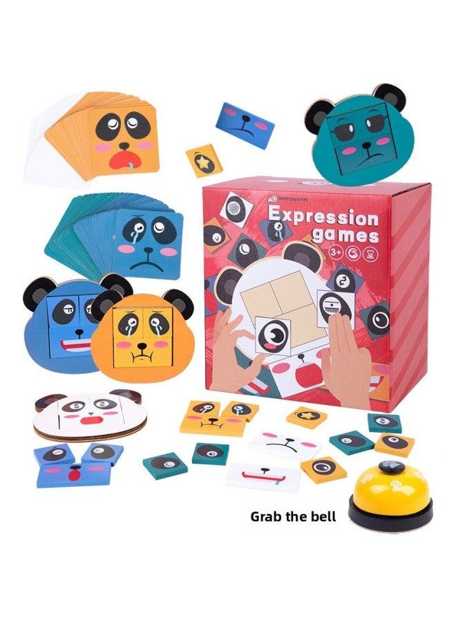 Wooden Children's Cartoon Panda Expression Face-changing Rubik's Cube Building Blocks Three-dimensional Puzzle Interactive Early Education Educational Toys-Color:Panda Expression Face-changing Puzzle - Image 1