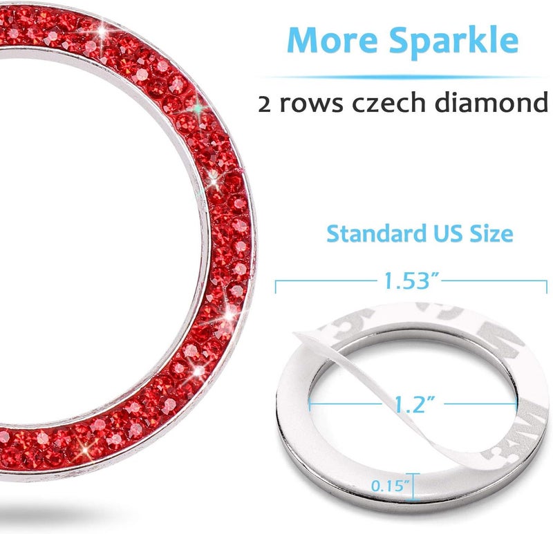 ToBeQueen Push Start Button Bling Rings Auto Car Engine Start Stop Button Sticker Emblem,Rhinestone Bling Red Car Accessories Decor for Women 2 Pcs,Red - Image 4