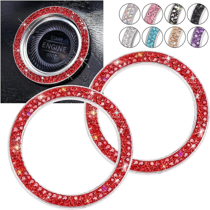ToBeQueen Push Start Button Bling Rings Auto Car Engine Start Stop Button Sticker Emblem,Rhinestone Bling Red Car Accessories Decor for Women 2 Pcs,Red - Image 1