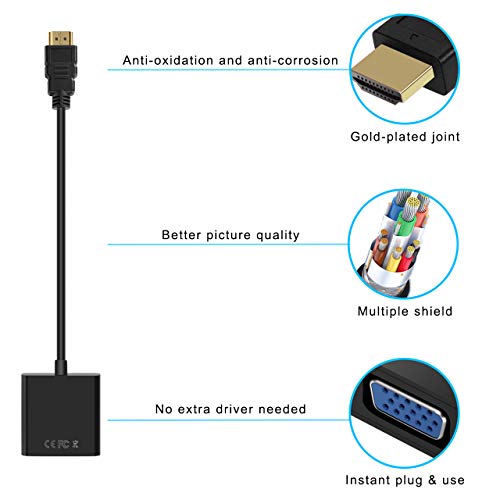 QINGLER HDMI to VGA, Gold-Plated HDMI to VGA Adapter (Male to Female) for Computer, Desktop, Laptop, PC, Monitor, Projector, HDTV, Chromebook, Raspberry Pi, Roku, Xbox and More - Black, 3 Pack - Image 3