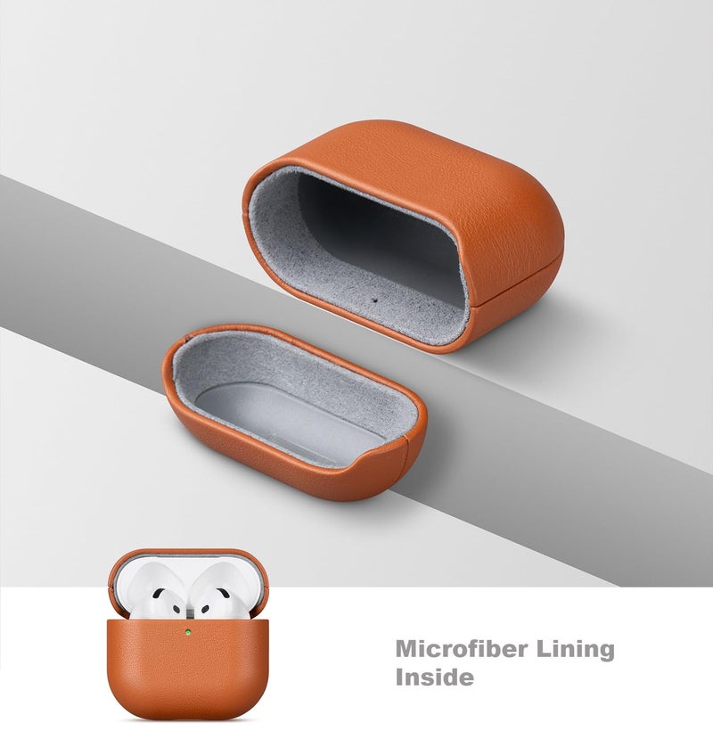 Lopie حافظة لويبي اليدوية لسماعات AirPods 4 / AirPods 4 مع حافظة جلدية لإلغاء الضوضاء النشطة، مغلفة بالكامل بجلد عالي الجودة، غلاف صلب واقي لسماعات AirPods الجيل 4 - بني - Image 5