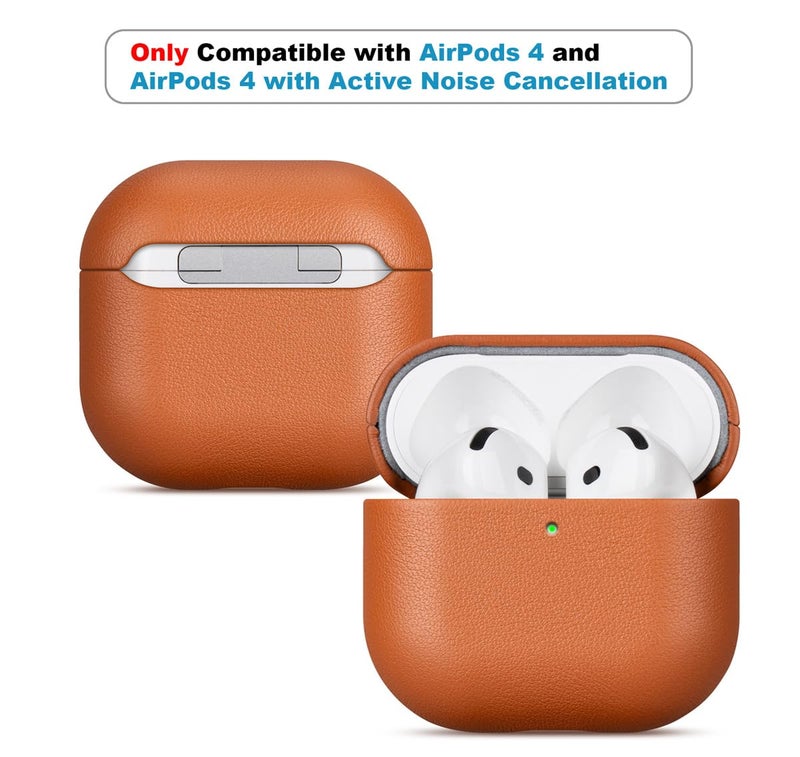 Lopie حافظة لويبي اليدوية لسماعات AirPods 4 / AirPods 4 مع حافظة جلدية لإلغاء الضوضاء النشطة، مغلفة بالكامل بجلد عالي الجودة، غلاف صلب واقي لسماعات AirPods الجيل 4 - بني - Image 2