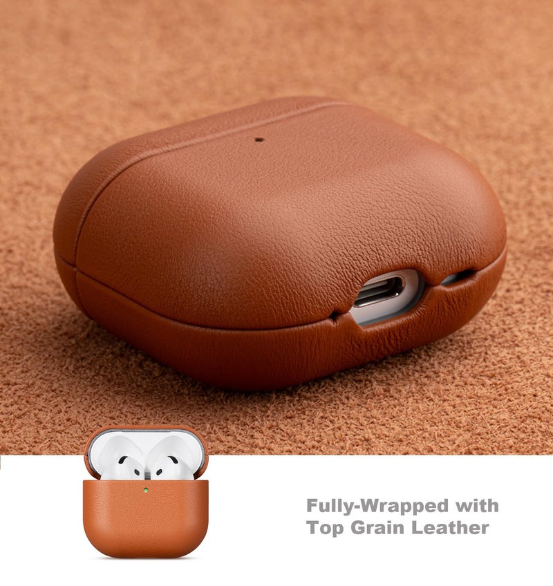 Lopie حافظة لويبي اليدوية لسماعات AirPods 4 / AirPods 4 مع حافظة جلدية لإلغاء الضوضاء النشطة، مغلفة بالكامل بجلد عالي الجودة، غلاف صلب واقي لسماعات AirPods الجيل 4 - بني - Image 4