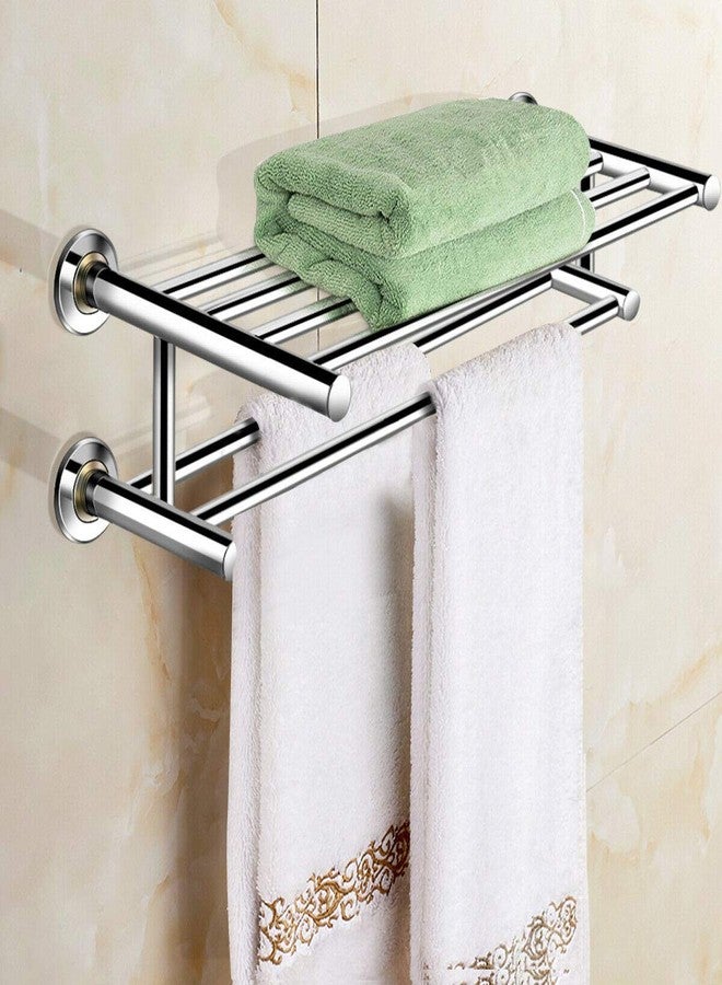 HOMGX Towel Rack Bar, Wall Mounted Stainless Steel Metal Towel Bar, Bathroom Shelf Double Towel Bar Holder, Organizer Towel Shelf Holder Storage Rail for Bathroom 24'' - Image 1