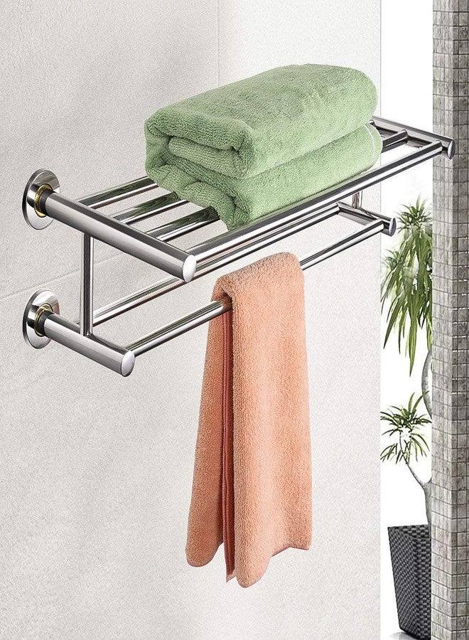 HOMGX Towel Rack Bar, Wall Mounted Stainless Steel Metal Towel Bar, Bathroom Shelf Double Towel Bar Holder, Organizer Towel Shelf Holder Storage Rail for Bathroom 24'' - Image 2