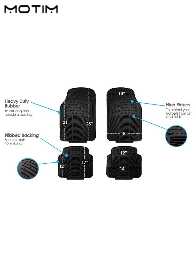 Motim - 4 Pieces Trimmable Rubber Floor Mats for Car Truck Van SUV, Heavy Duty Car Flooring with Anti-Slip Feature, Waterproof and All Weather Protection, Car Floor Liners Universal, Car Interior Accessories - Image 1