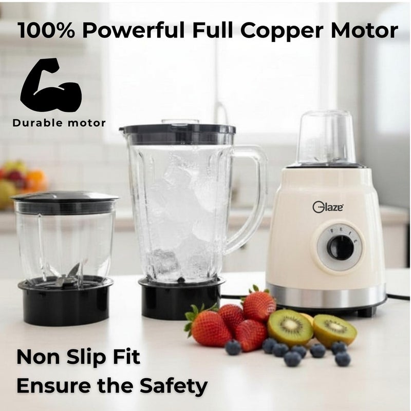 جليز خلاط كهربائي 600 واط لتحضير العصائر مع مطحنة ومفرمة 3 في 1، وعاء سعة 1.8 لتر غير قابل للكسر، بسرعتين مع خاصية النبض (Pulse) للاستخدام في المطبخ - Image 3