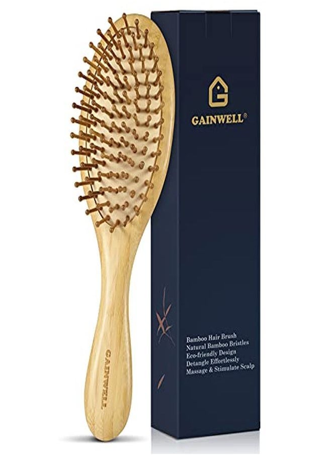 GAINWELL Bamboo Paddle Hair Brush - Bamboo Bristles Detangling Hairbrush For Massaging Scalp  - Image 1