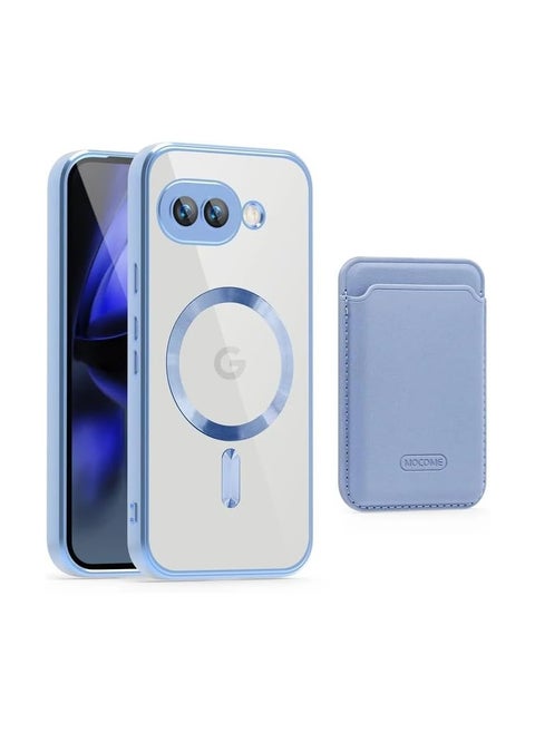 2-in-1 Removable Wallet Case Compatible with Google Pixel 9a with PU Leather Card Holder 【Mag-Safe Compatible】 Magnetic Clear Cover Built-in Camera Lens Protector