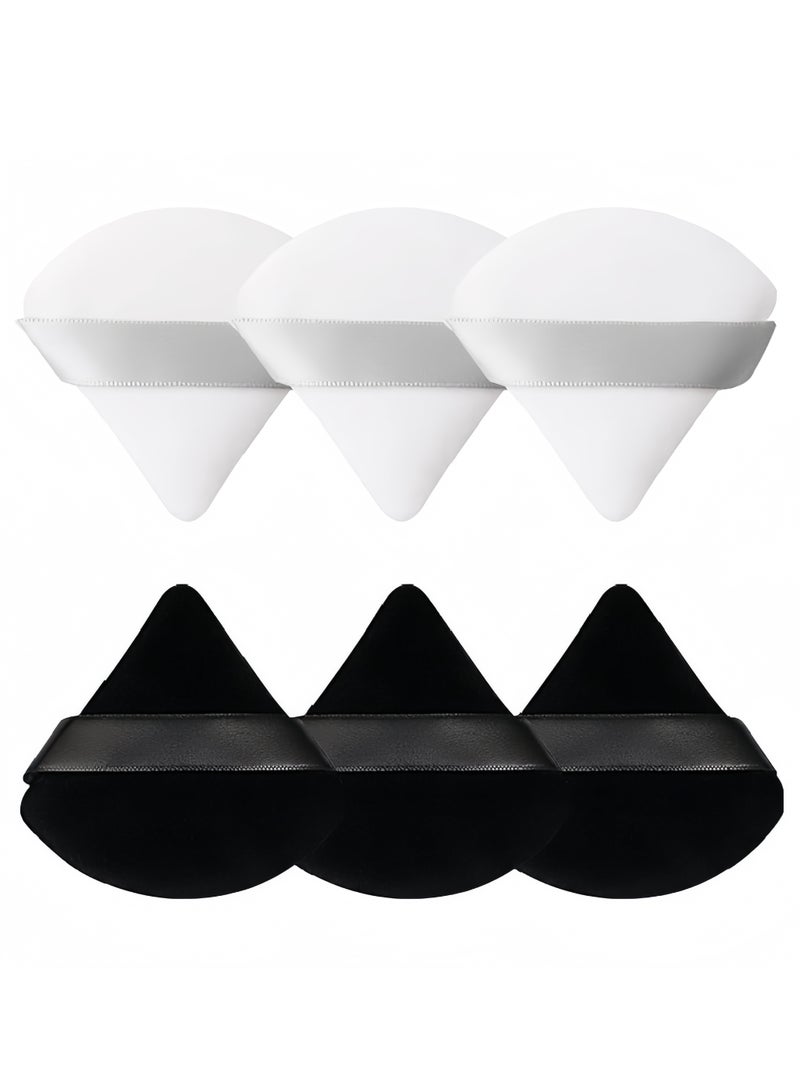 Generic 6-Pcs Soft Velvet Face Makeup Triangle Powder Puff Black (3Black+3White)  - Image 1