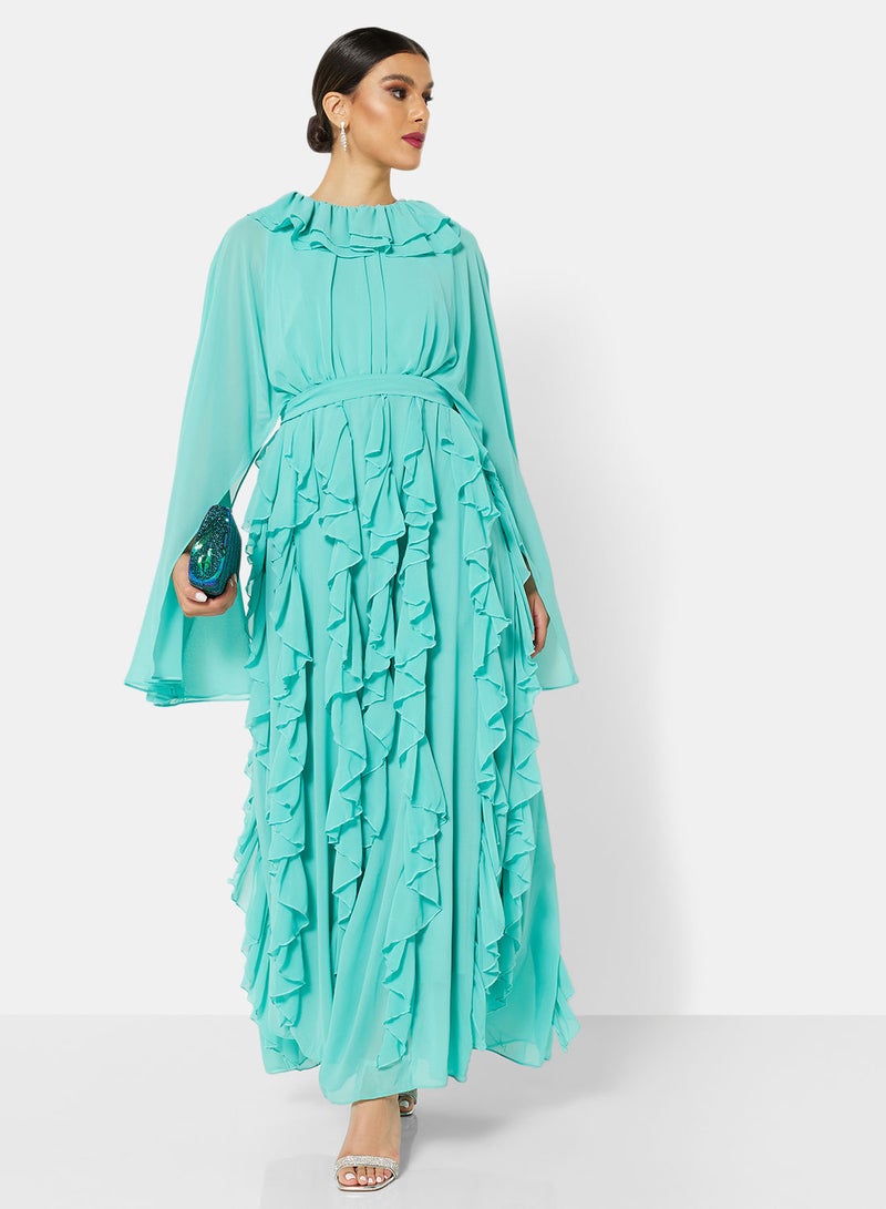 House of Moda Ruffle Detail Cape Sleeve Dress - Image 4