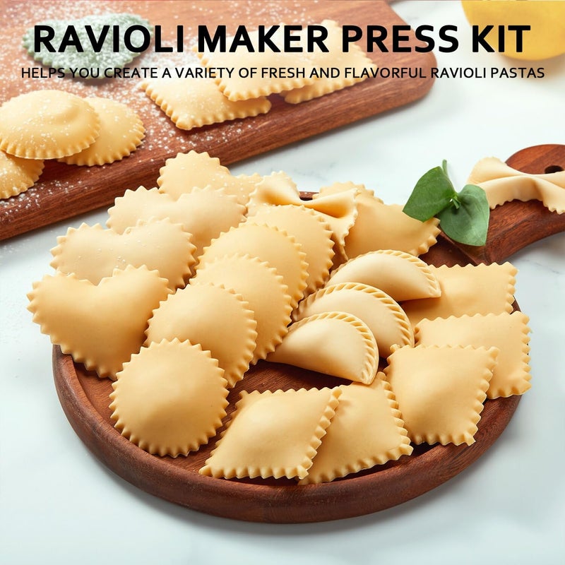 MUMSUNG Ravioli Maker Press, Ravioli Press Mold Set - Round, Heart, Square Ravioli Stamp Maker Cutter with Wood Rolling Pin, 2.6" Empanada Maker Press Kit and Ravioli Wheel 3 PCS - Image 2