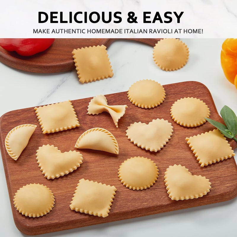 MUMSUNG Ravioli Maker Press, Ravioli Press Mold Set - Round, Heart, Square Ravioli Stamp Maker Cutter with Wood Rolling Pin, 2.6" Empanada Maker Press Kit and Ravioli Wheel 3 PCS - Image 5