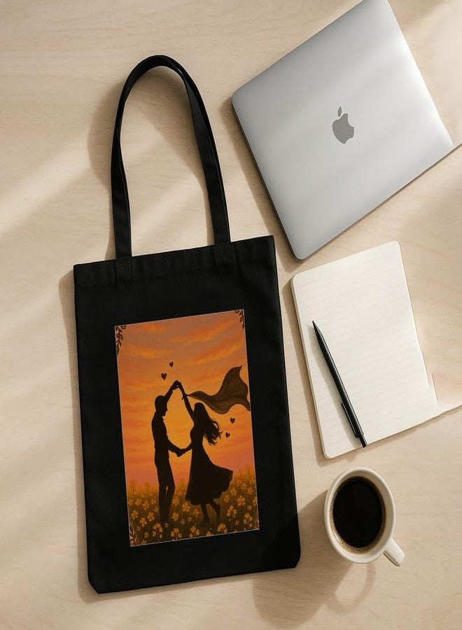 Megrok Romantic Field Tote Bag for Women | Front A4 Size Printed Pocket | 16x14 Inch Cinematic Cotton Bag | Film Studies Student Essential - Image 4