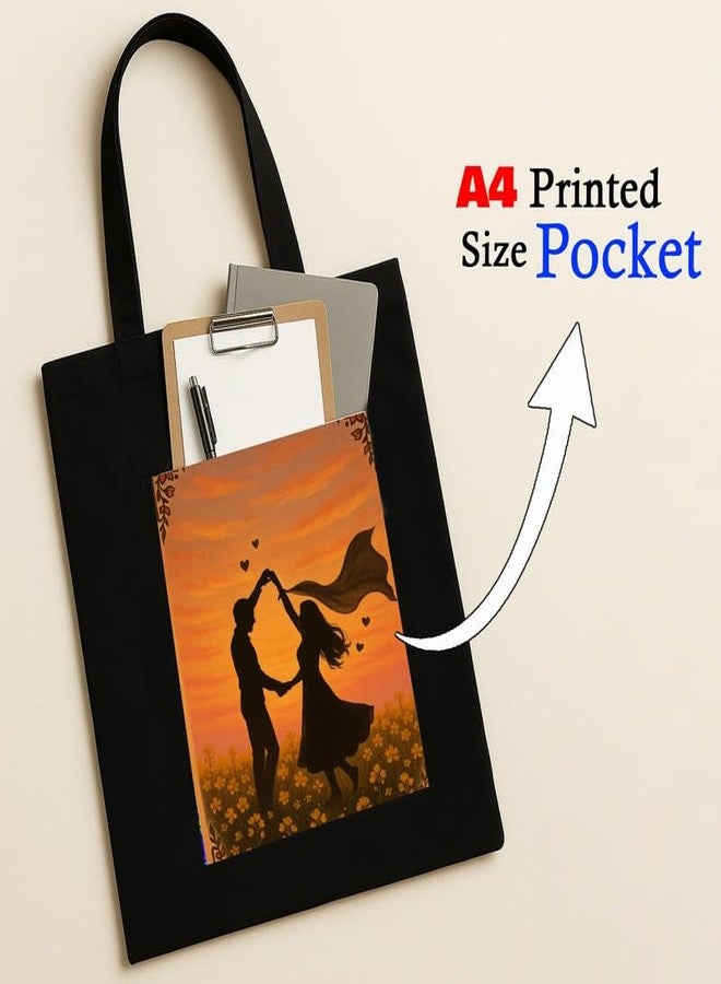 Megrok Romantic Field Tote Bag for Women | Front A4 Size Printed Pocket | 16x14 Inch Cinematic Cotton Bag | Film Studies Student Essential - Image 2