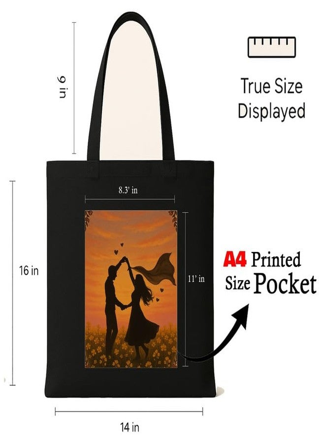 Megrok Romantic Field Tote Bag for Women | Front A4 Size Printed Pocket | 16x14 Inch Cinematic Cotton Bag | Film Studies Student Essential - Image 3