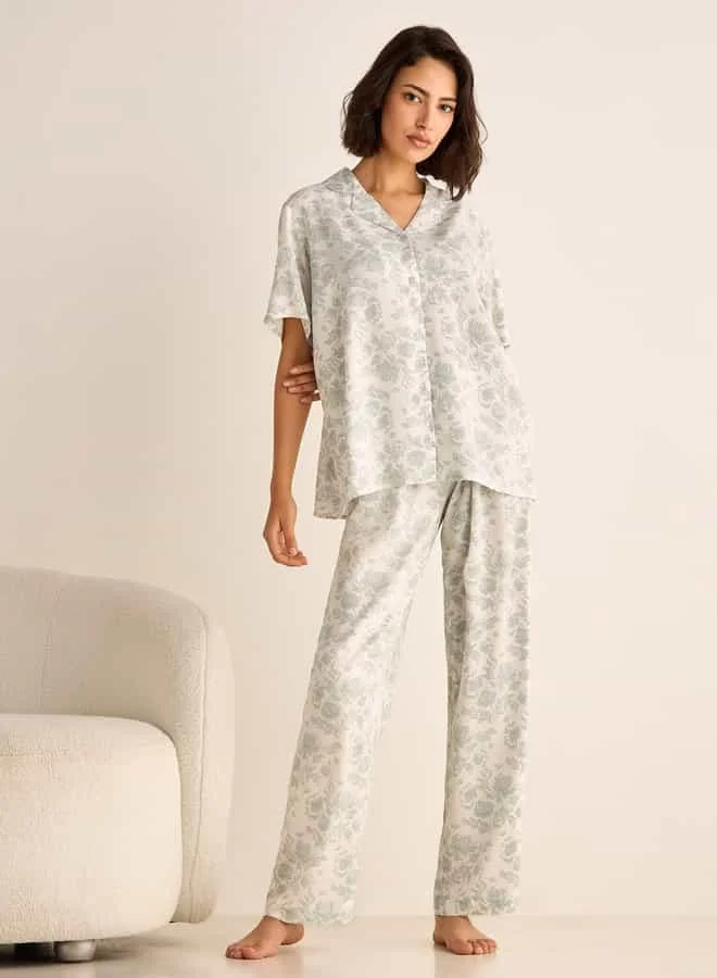 سبلاش فيڤ All-Over Floral Print Shirt and Pyjama Set