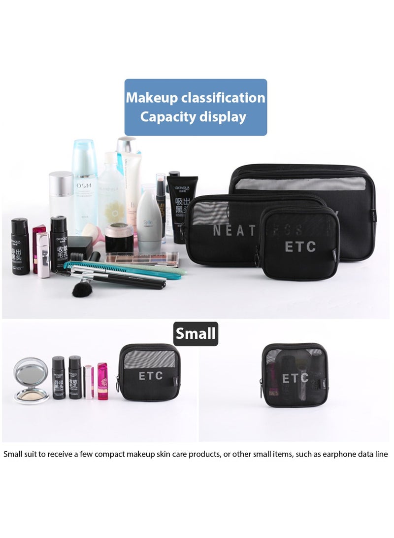 3 Pcs Portable Travel Cosmetic Makeup Bag Organizer for Women and Girls Wash Bag PVC Zippered Carry on Pouch for Travel Bottles Containers Set, Carry-On Luggage Bag (Black)