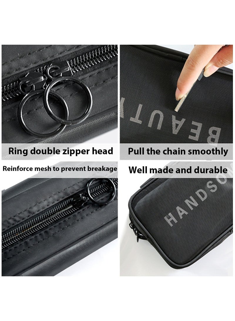 3 Pcs Portable Travel Cosmetic Makeup Bag Organizer for Women and Girls Wash Bag PVC Zippered Carry on Pouch for Travel Bottles Containers Set, Carry-On Luggage Bag (Black)