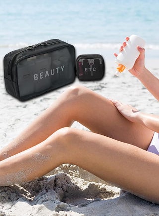3 Pcs Portable Travel Cosmetic Makeup Bag Organizer for Women and Girls Wash Bag PVC Zippered Carry on Pouch for Travel Bottles Containers Set, Carry-On Luggage Bag (Black) - view 5