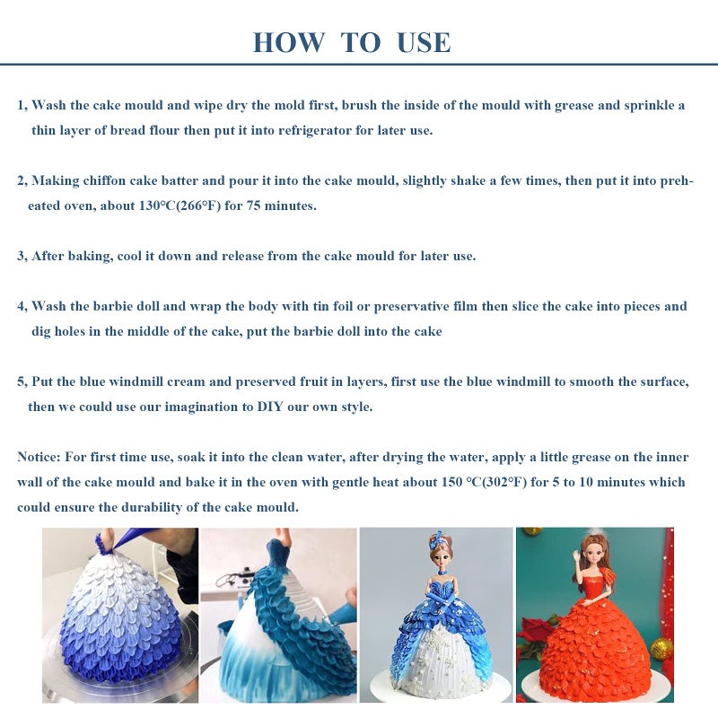 FETESUR Princess Dress Doll Cake Pan Aluminum Alloy Skirt Cake Baking Pan for Birthday and Anniversary (8 inch) - Image 5