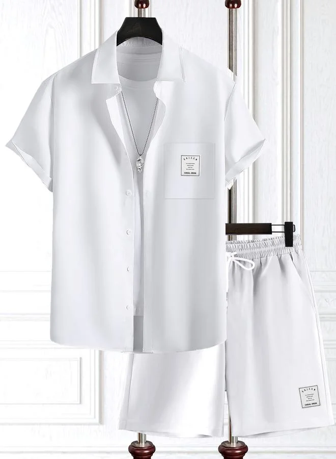 Take Two Men White Solid Short Sleeve Button Front Shirt and Shorts Co-Ords