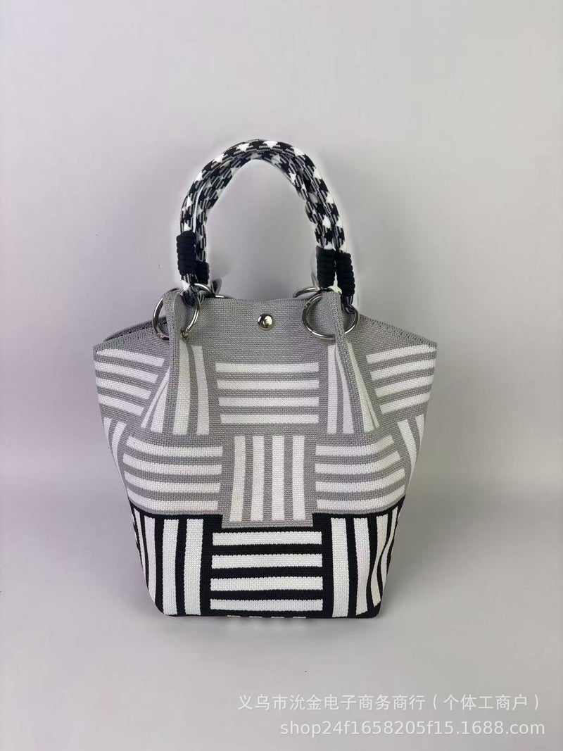 New Ins Style Niche Design Knitted Handbag Fashionable White Tower Shopping Po Hand Bag Bucket Bag 2 - Image 1