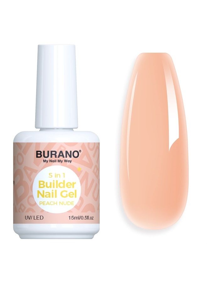BURANO 5 in 1 Builder Base Gel 0.5 oz, Builder Gel for Nails Hard Gel Nail Extension Quick Building Gel, Builder Gel in a Bottle for Nail Pro & Beginner (PeachNude) - Image 1