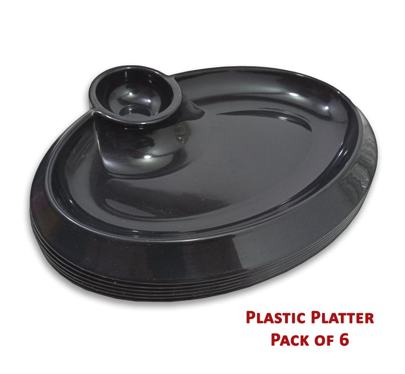 BHOJANWARE Stylish Designer Plastic Snacks Platter Set of 6 in Black Color- Perfect Addition to Your Kitchen Utensils and Plates Collection. (Size: 28 Cm/ 11 Inch) - Image 4