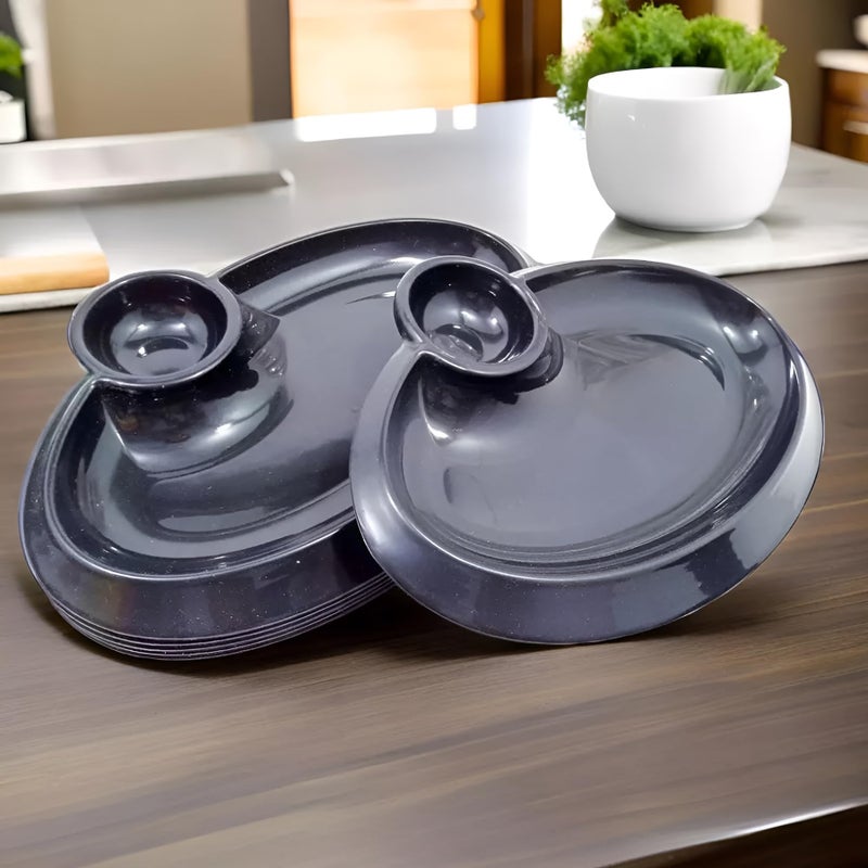 BHOJANWARE Stylish Designer Plastic Snacks Platter Set of 6 in Black Color- Perfect Addition to Your Kitchen Utensils and Plates Collection. (Size: 28 Cm/ 11 Inch) - Image 1