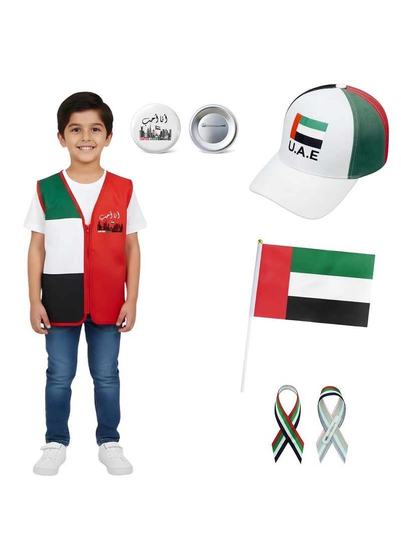 PRINTSHOP4ME UAE National Day Kids Boys UAE Vest | Stylish Boys Vests | COMBO includes - UAE VEST | UAE CAP | BUTTON BADGE | HAND FLAG | UAE RIBBON - Image 1