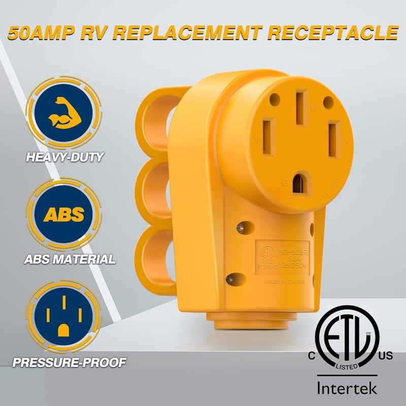 MICTUNING 50 Amp Heavy Duty RV Replacement Female Plug, 50 Amp 125/250 Volt Replacement Plug with Ergonomic Handle, Yellow - Image 4
