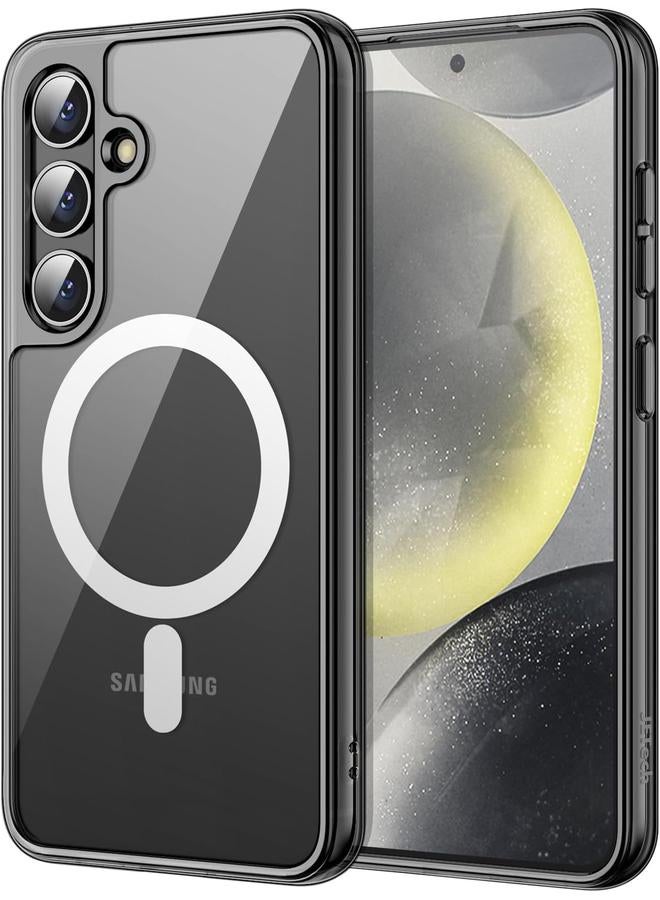 جي تيك جراب مغناطيسي لهاتف Samsung Galaxy S24+ S24 Plus 5G متوافق مع Magsafe غطاء حماية مقاوم للصدمات للهاتف غير قابل للاصفرار، شفاف صلب، ظهر أسود من مادة البولي كربونات - Image 1