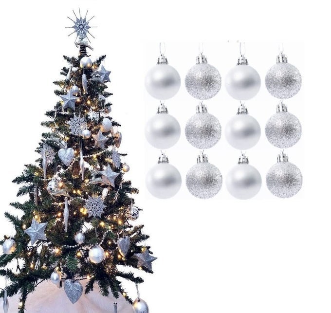CHRISTMAS TREE DECORATION BAUBLES 38CM GREAT CHRISTMAS TREE HANGING BALL DECORATIONS MATTE GLITTER BAUBLES PACK OF 1238CM SILVER MATTE GLITTER