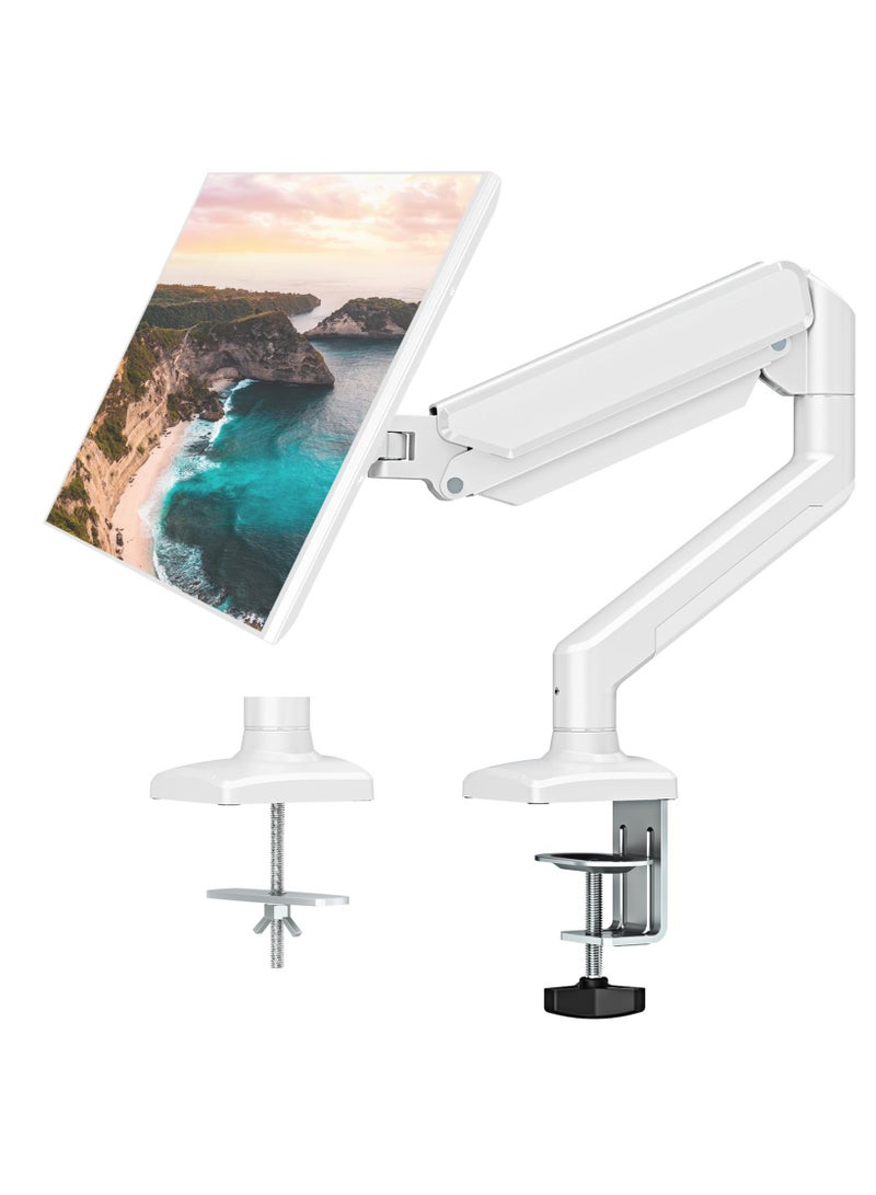 XiuWoo Single Monitor Mount Arm Fits Monitor up to 32 Inch, Monitor Desk Mount Holds 4.4-19.8lbs Computer Screen, Full Motion Gas Spring Monitor Desk Mount, VESA Mount, White  - Image 1