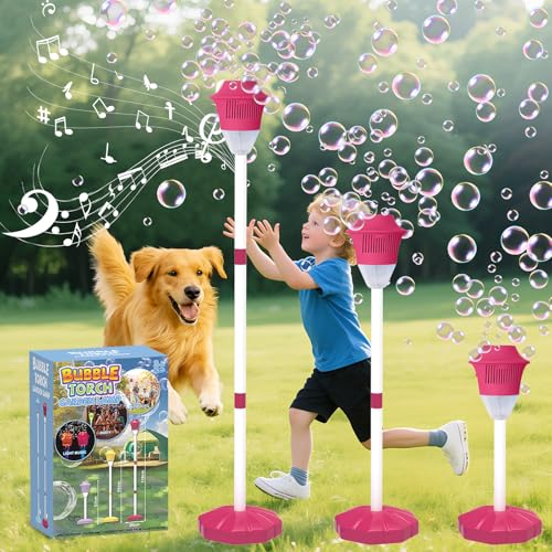 Infowush Bubble Machine for Kids Automatic Standing Bubble Maker Machine Height Adjustable Up to 47 Inches Outdoor Battery Bubble Machine with LightMusic for Toddlers Birthday Party GiftsRed - Image 1