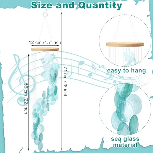 Wenqik Sea Glass Shell Wind Chimes for Outside Seaglass Capiz Windchime Spiral Wind Chimes for Women Beach Holiday Summer Gift Indoor Outdoor Home Housewarming Garden DecorBlue - Image 3