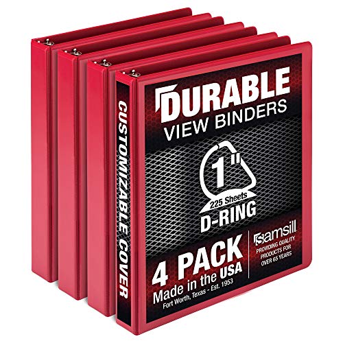 Samsill Durable 1 inch 3 Ring Binder, Made in USA, D Ring Binder, FSC 100% Recycled Chipboard, Red, 4 Pack - Image 1
