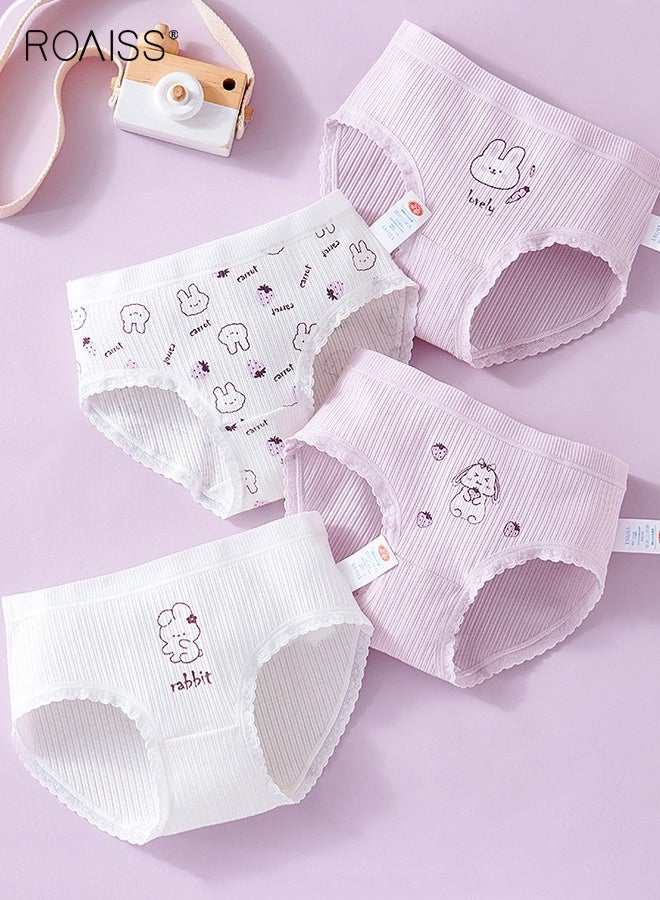 رويس طقم 4 قطع ملابس داخلية للبنات، سراويل داخلية ناعمة ومطاطية بنقوش رائعة، سراويل داخلية مسامية مع أحزمة خصر مرنة للبنات، مثالية للارتداء اليومي - Image 1