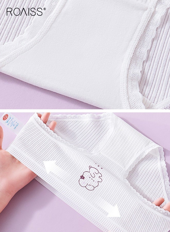رويس طقم 4 قطع ملابس داخلية للبنات، سراويل داخلية ناعمة ومطاطية بنقوش رائعة، سراويل داخلية مسامية مع أحزمة خصر مرنة للبنات، مثالية للارتداء اليومي - Image 4