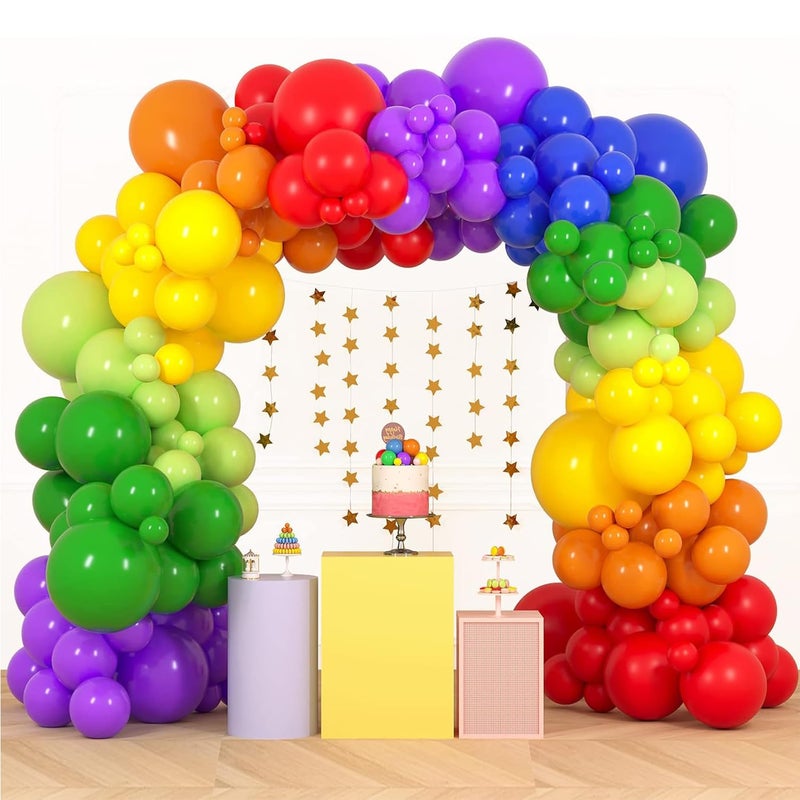 مانجو قوس قزح بالون قوس كيت 193 قطعة بالونات عيد ميلاد أطفال ملونة للأولاد حفلة عيد ميلاد إكليل متنوعة قوس قزح اللاتكس بالونات أحجام مختلفة لتزيين حفلة عيد الميلاد في الغابة - Image 1