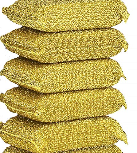 Shuiniba 6 Pieces Non-Scratch Scrub Sponges Pads, Cleaning Scrub Sponge, Dish Wash Sponge, Kitchen Sponge, Multi-Use Heavy Duty Scrub Sponge - Gold - Image 1