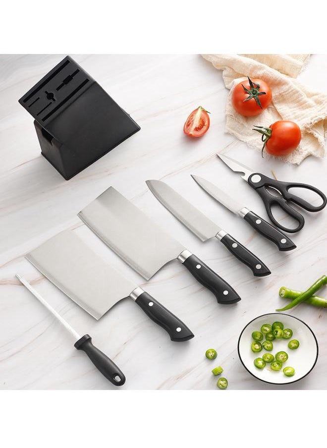 WAOKN - 7-piece Knife Block Set. Forged Special Formula Stainless Steel, Ergonomic Handle, Set: 2 Kitchen Knives, 2 Fruit Knives, Scissors, Sharpening Rod, Knife Holder - Image 1