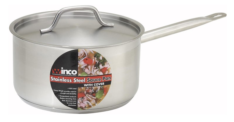 Winco Heavy-Duty Stainless Steel Sauce Pan with Cover, 4.5 Quart - Image 2