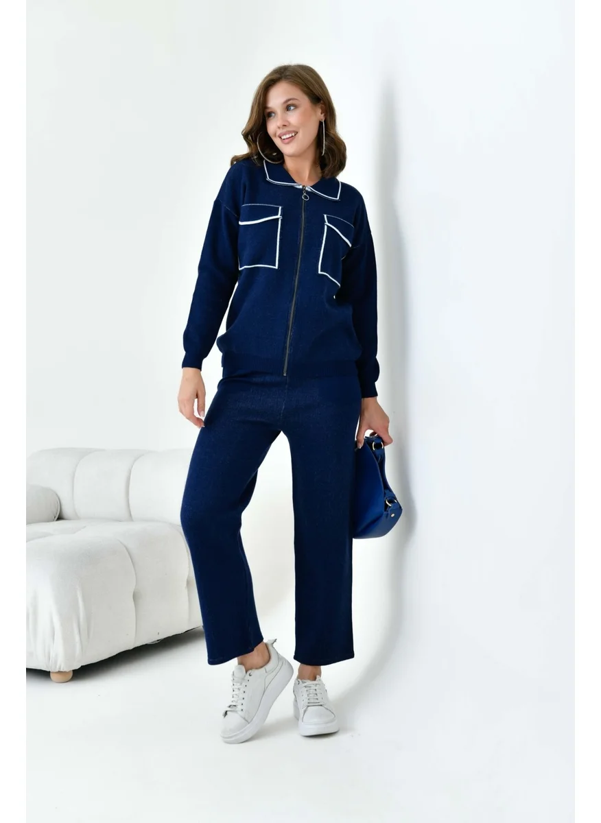 جارمي Women's Striped Two Piece Suit Navy Blue