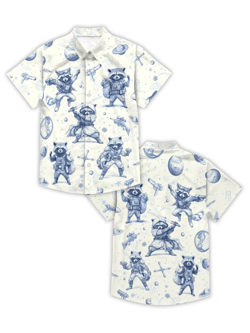 REVENEVER Boys Hawaiian Shirt Button Down Shirt Short Sleeve Cool Sketch Raccoon Wars Print Hawaiian Beach Shirt for Kids - Image 4